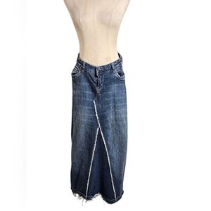 Mudd Vintage Y2K Distressed Maxi Blue Denim Skirt